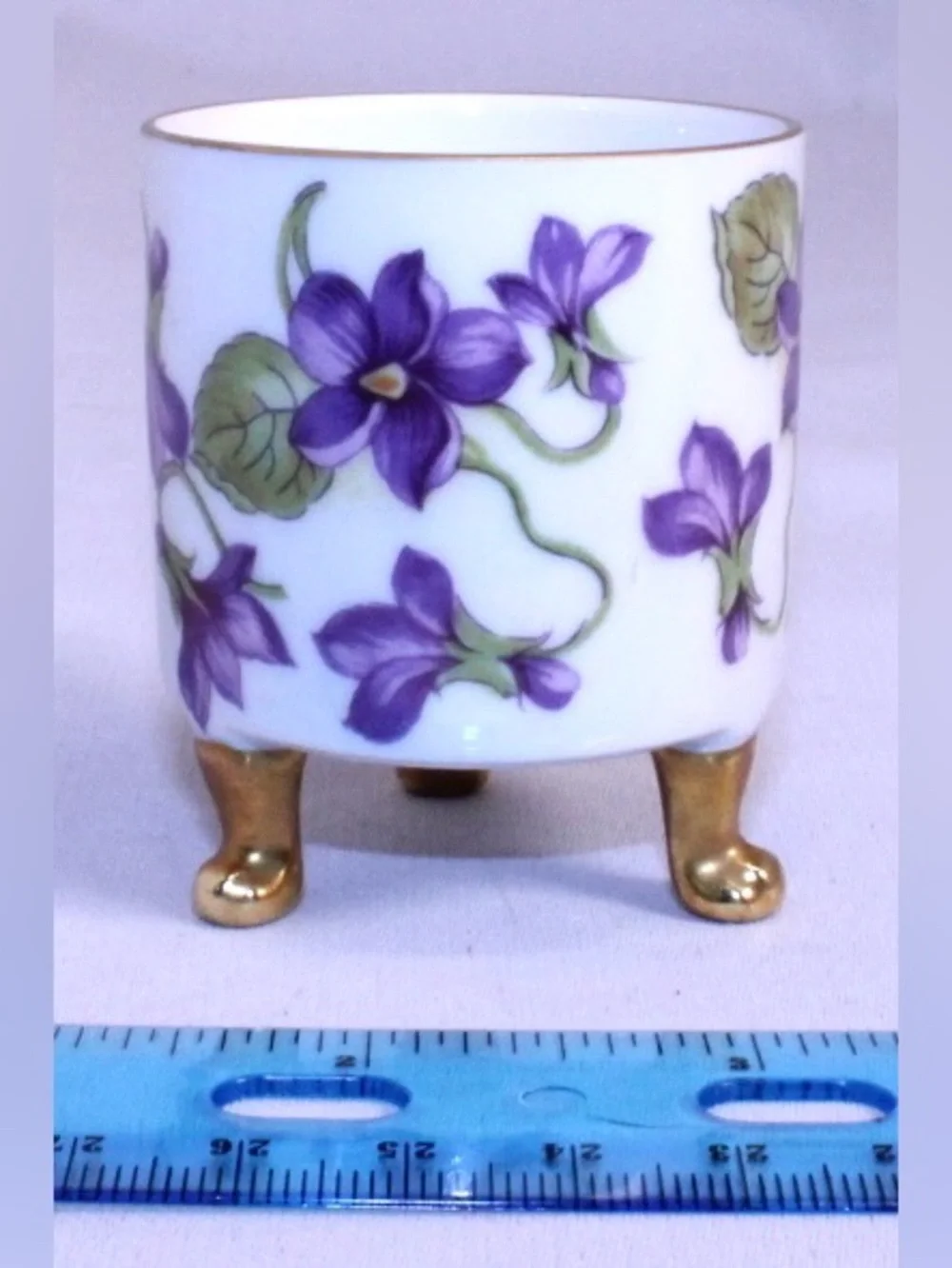 Vintage Mitterteich Bavaria Porcelain Violet Floral Footed Holder - Purple